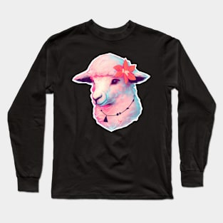 Sheep with a flower digital drawing Long Sleeve T-Shirt